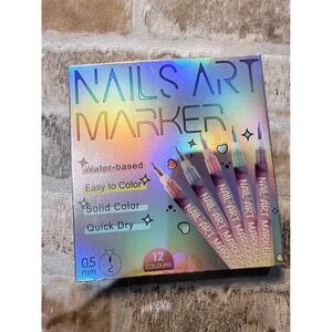 12 Color Nail Art Marker Set 0.5mm Fine Tip Water Based Quick Dry DIY Design Pen